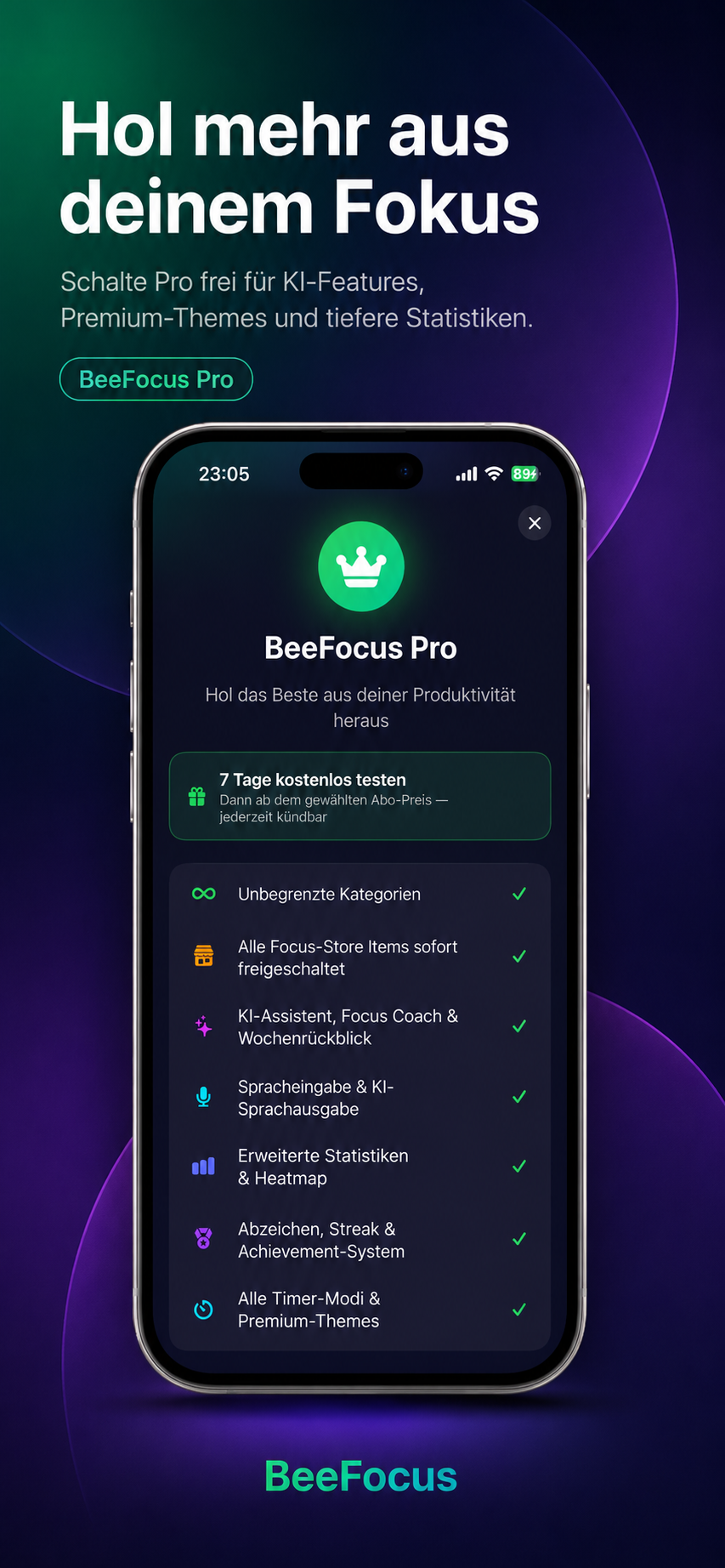 BeeFocus Pro Ansicht auf dem iPhone